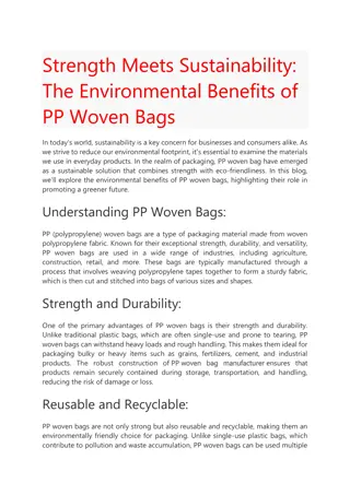 Strength Meets Sustainability: The Environmental Benefits of PP Woven Bags