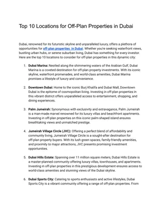 Top 10 Locations for Off-Plan Properties in Dubai