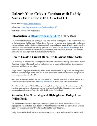 Unleash Your Cricket Fandom with Reddy Anna Online Book IPL Cricket ID