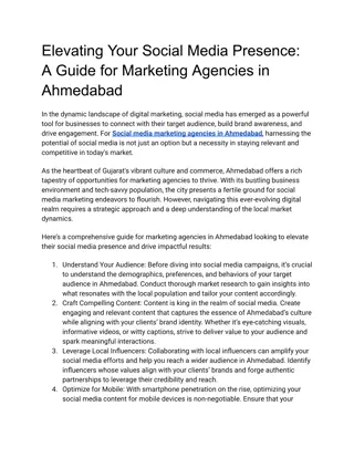 Elevating Your Social Media Presence: A Guide for Marketing Agencies in Ahmedaba