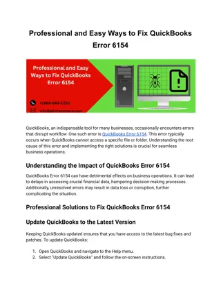 Professional and Easy Ways to Fix QuickBooks Error 6154