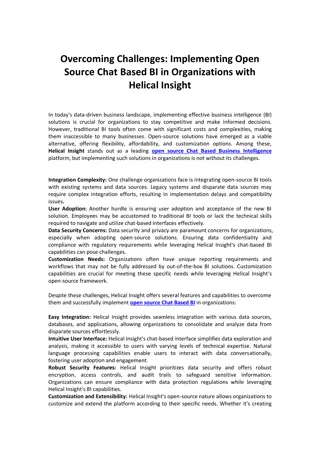 Implementing Open Source Chat Based BI in Organizations with Helical Insight