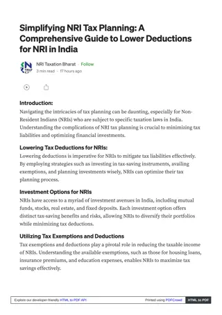 The Role of the Indian Government in Lowering Tax Deductions for NRIs
