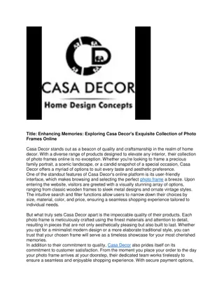 Exploring Casa Decor's Exquisite Collection of Photo Frames Online