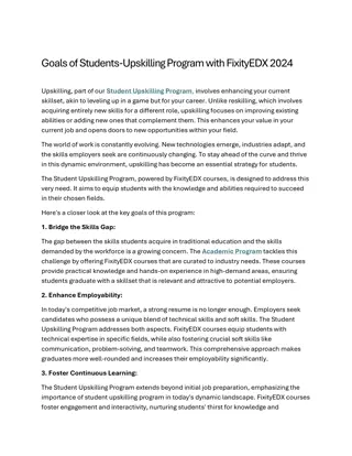 Goals of Student Upskilling Program with Fixity EDX Courses