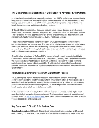 The Comprehensive Capabilities of DrCloudEHR's Advanced EHR Platform