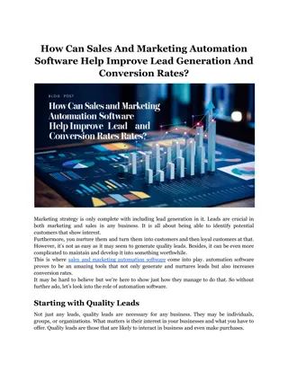 How Can Sales And Marketing Automation Software Help Improve Lead Generation And Conversion Rates