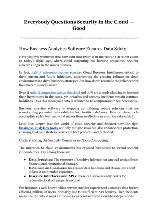 Everybody Questions Security in the Cloud — Good