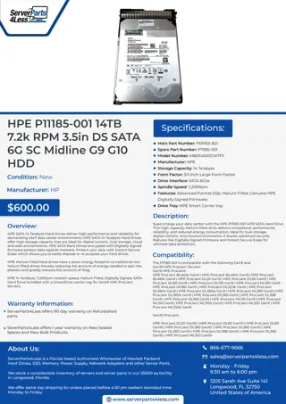 HPE P11185-001 14TB 7.2k RPM 3.5in DS SATA 6G SC Midline G9 G10 HDD