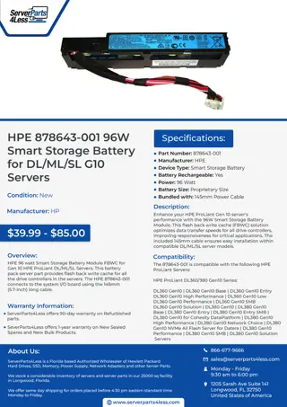 HPE 878643-001 96W Smart Storage Battery for DL/ML/SL G10 Servers