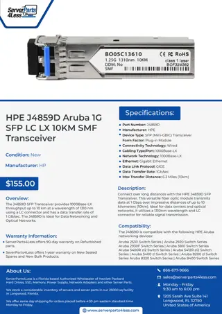 HPE J4859D Aruba 1G SFP LC LX 10KM SMF Transceiver