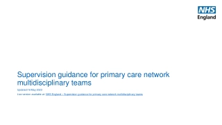Supervision Guidance for Primary Care Network Multidisciplinary Teams