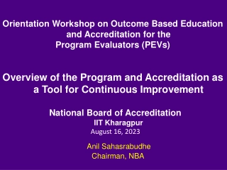 Orientation Workshop on Outcome-Based Education and Accreditation