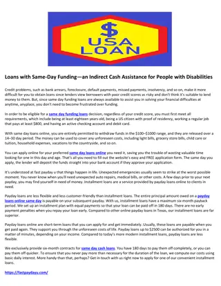 Loans with Same-Day Funding—an Indirect Cash Assistance for People with Disabilities