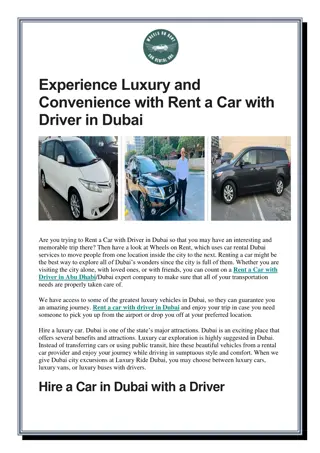 Experience Luxury and Convenience with Rent a Car with Driver in Dubai