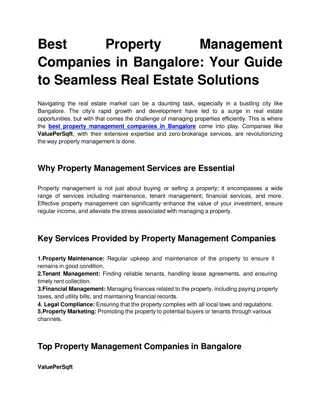 Top Property Management Companies in Bangalore: Ensuring Hassle-Free Real Estate