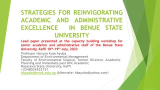 Strategies for Enhancing Benue State University's Academic Excellence