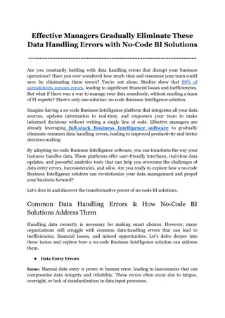 Effective Managers Gradually Eliminate These Data Handling Errors with No-Code BI Solutions