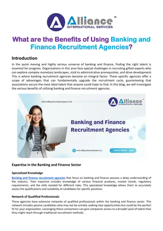 What are the Benefits of Using Banking and Finance Recruitment Agencies