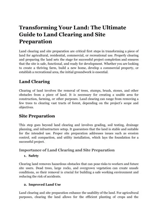 Transforming Your Land_ The Ultimate Guide to Land Clearing and Site Preparation
