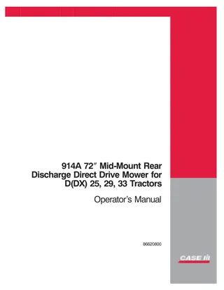 Case IH 914A 72” Mid-Mount Rear Discharge Direct Drive Mower for D(DX) 25 29 33 Tractors Operator’s Manual Instant Download (Publication No.86620800)